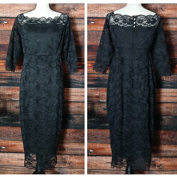 Torrid Dress Size 16 Special Occasion Elegant Black Lace Off Shoulder 3/4 Sleeve - Picture 3 of 9